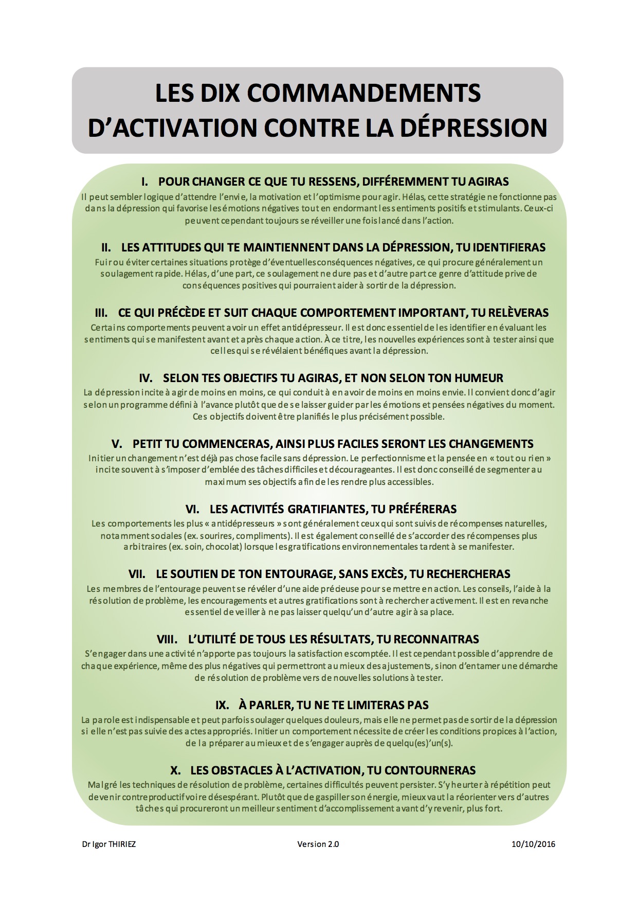Activation contre la dépression [10 com.]